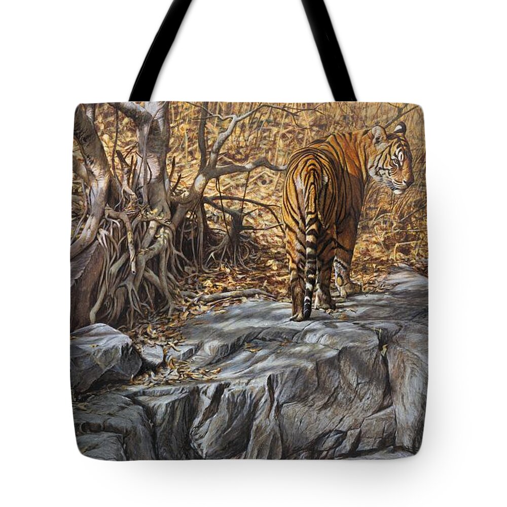 Wildlife Paintings Tote Bag featuring the painting Dry, Hot and Irritable by Alan M Hunt