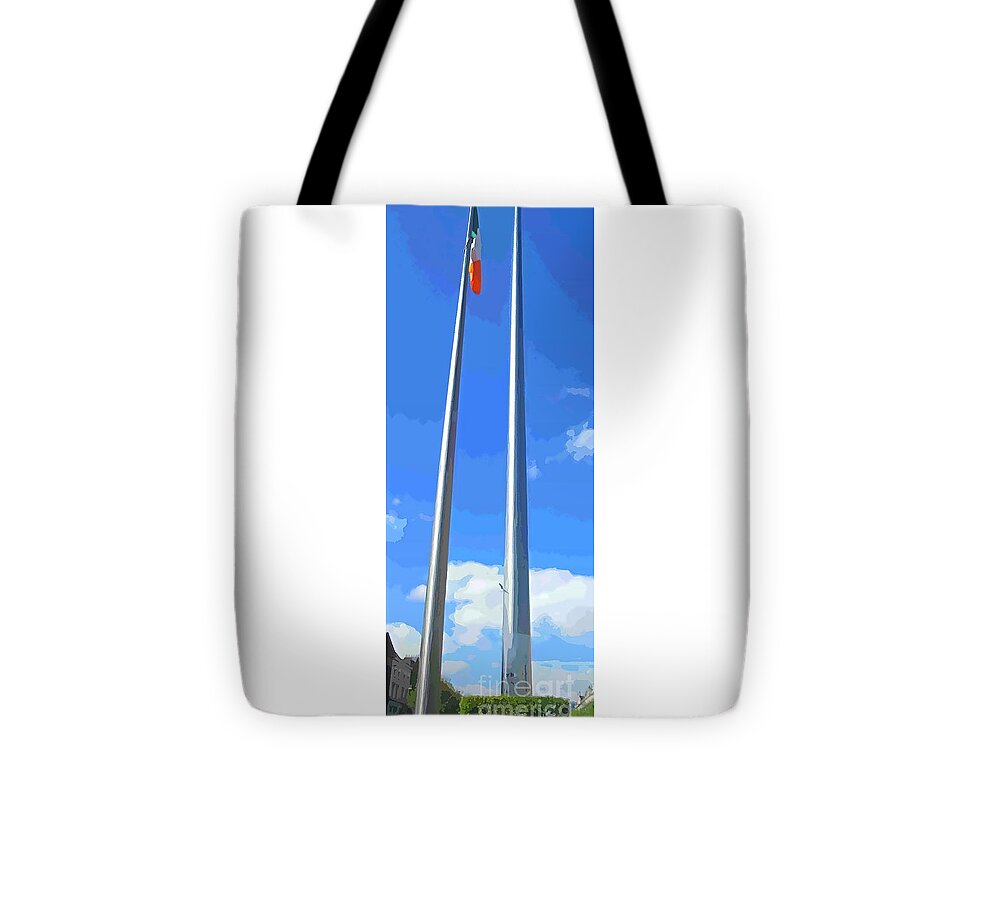 Dublin Tote Bag featuring the painting Dublin Spire Blue Sky by Mary Cahalan Lee - aka PIXI