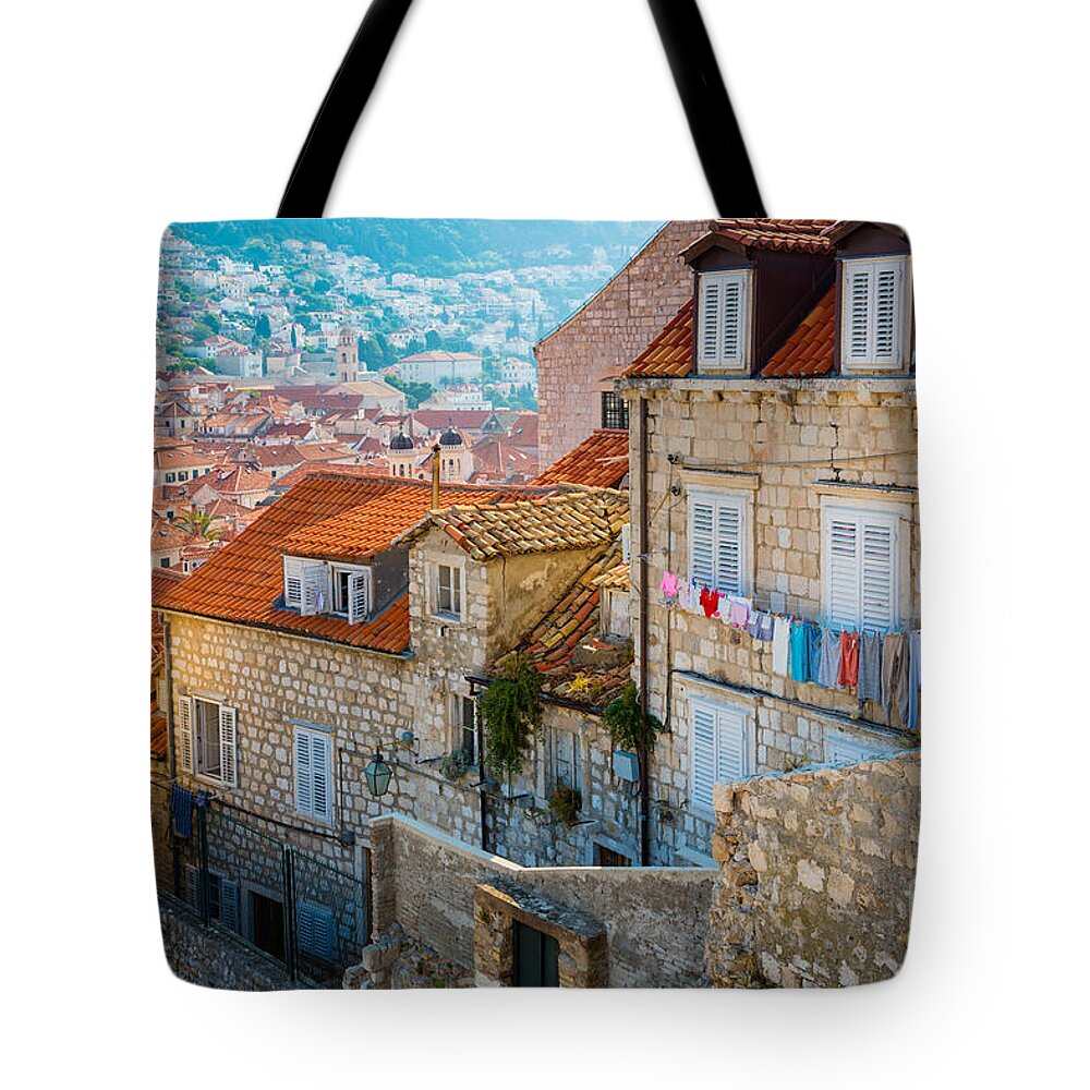 Adriatic Tote Bag featuring the photograph Dubrovnik Clothesline by Inge Johnsson