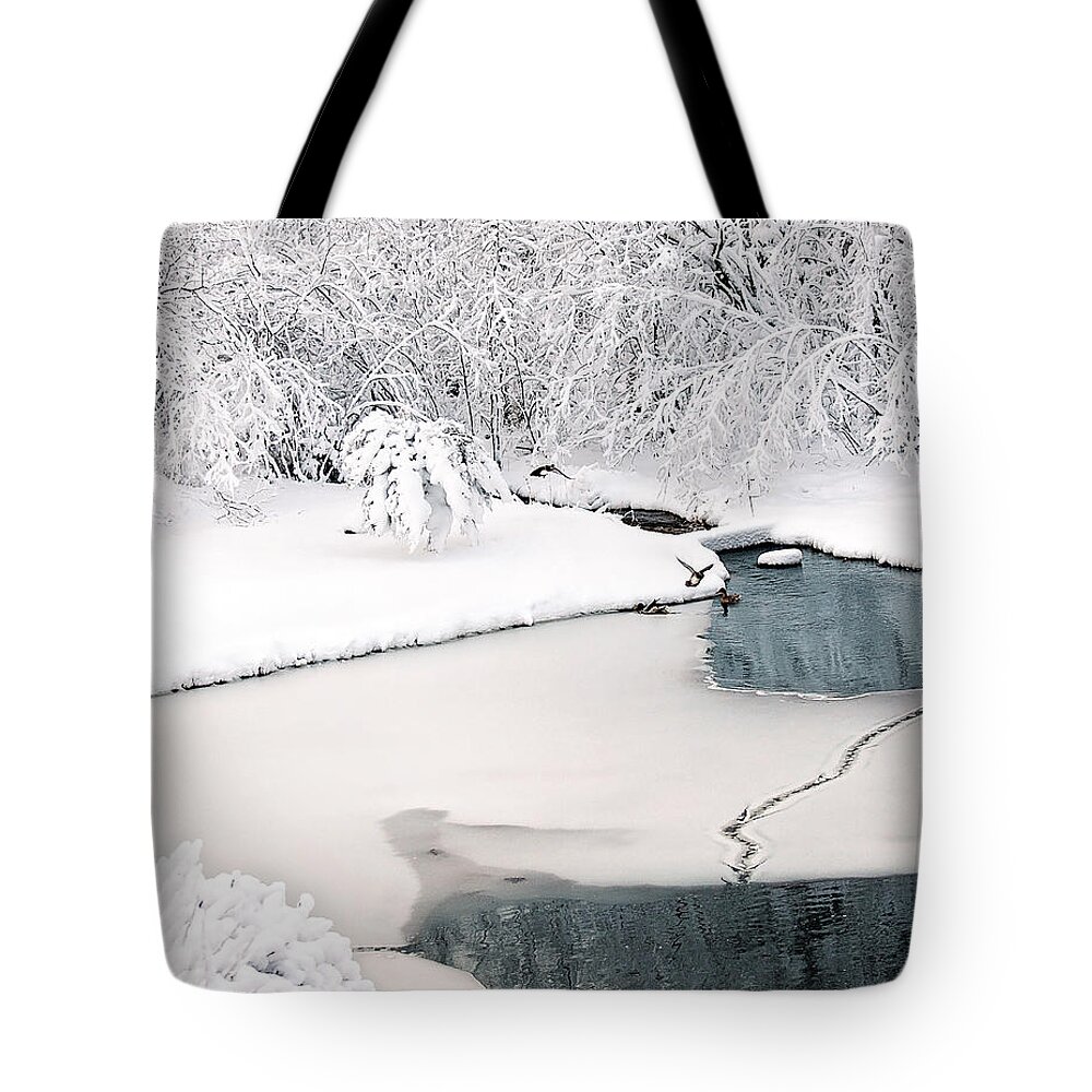 Ducks Photography Tote Bag featuring the photograph Ducks in Winter Glory by Gwen Gibson