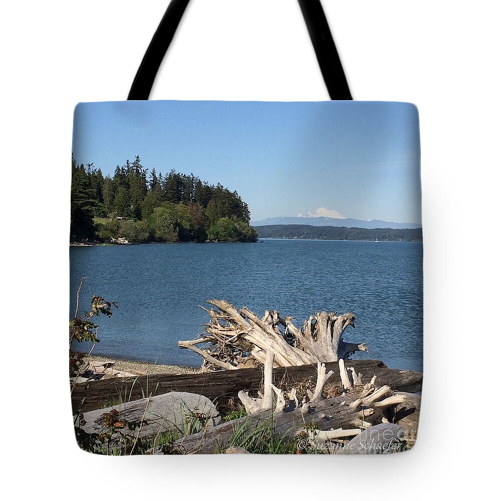 Driftwood Tote Bag featuring the photograph Dugualla Bay Driftwood by Suzanne Schaefer