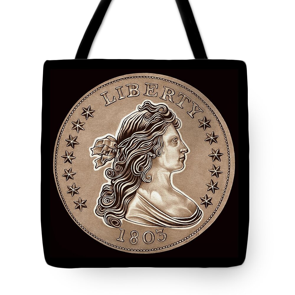 Draped Bust Liberty Dollar Tote Bag featuring the drawing Dull Bronze Draped Liberty by Fred Larucci