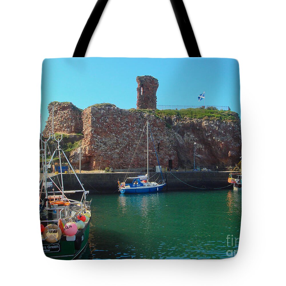 Scotland Tote Bag featuring the photograph Dunbar Castle and Harbour by Yvonne Johnstone