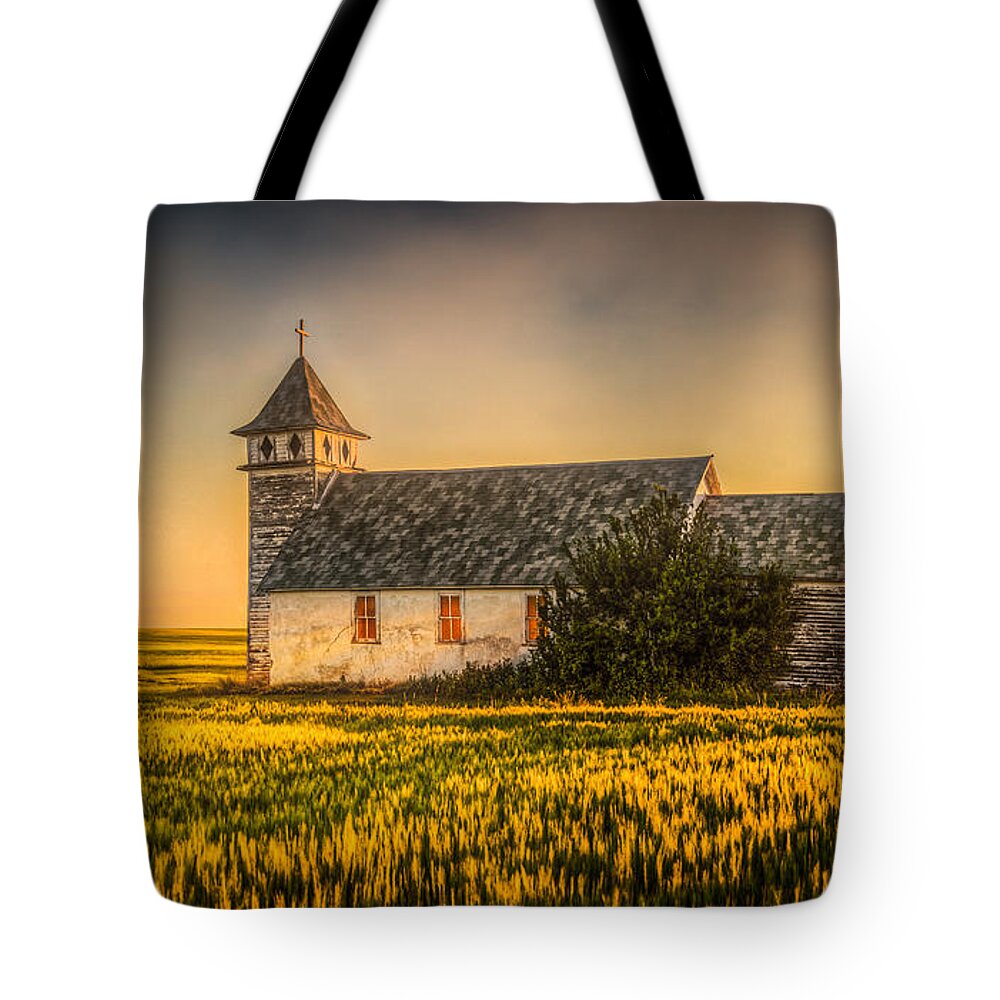 Buildings Tote Bag featuring the photograph Dusk Glow at the Country Church by Rikk Flohr