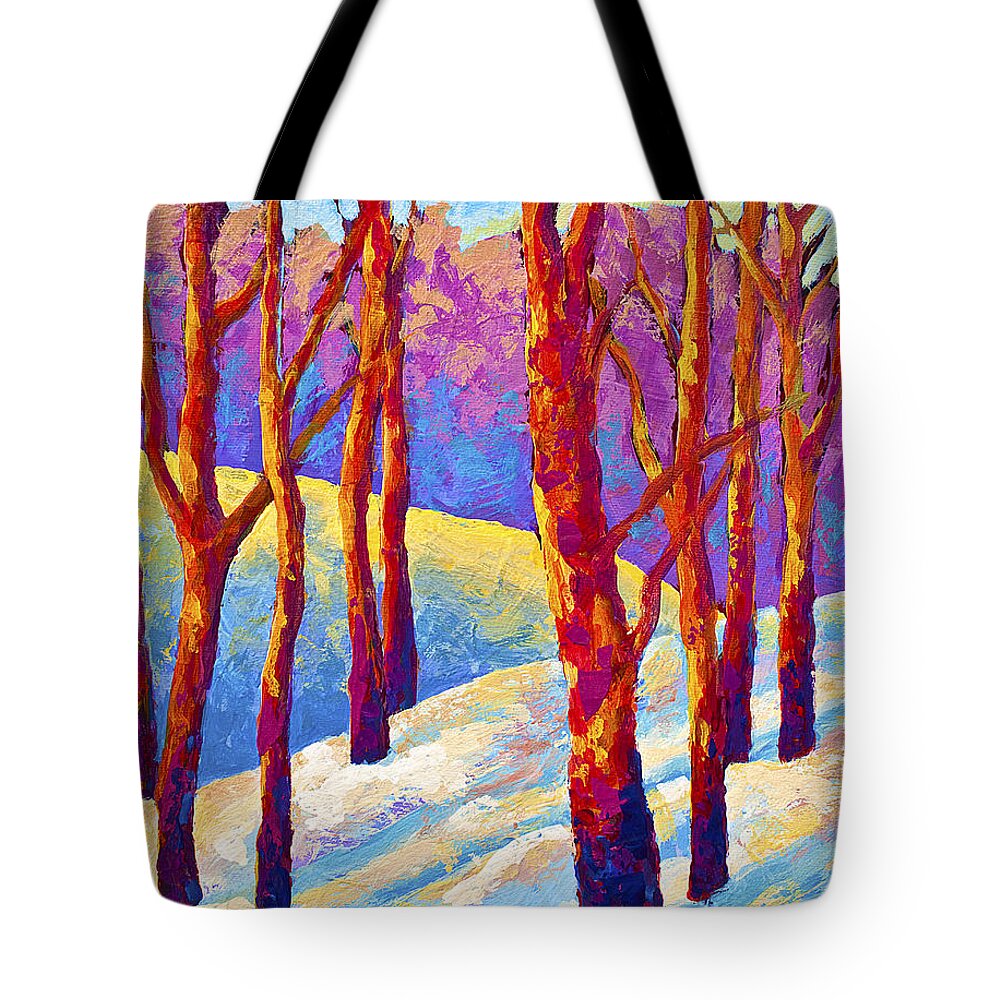 Trees Tote Bag featuring the painting Dusk's Veil by Marion Rose