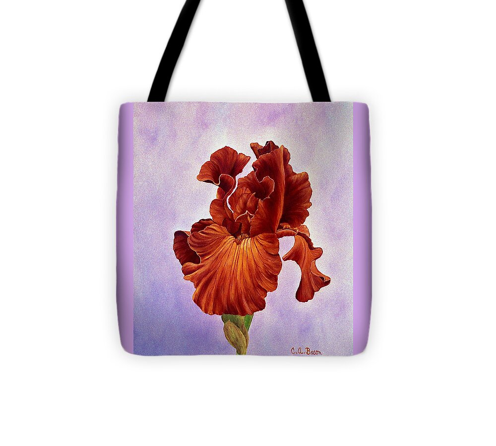Iris Tote Bag featuring the painting Dutch Chocolate Bearded Iris by Charlotte Bacon