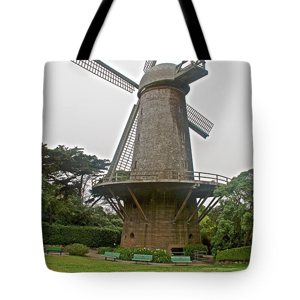 Dutch Windmill In Golden Gate Park In San Francisco Tote Bag featuring the photograph Dutch Windmill in Golden Gate Park in San Francisco, California by Ruth Hager