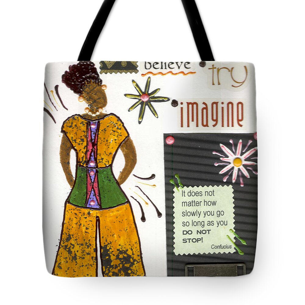 Gretting Cards Tote Bag featuring the mixed media Dwell in Possibility by Angela L Walker