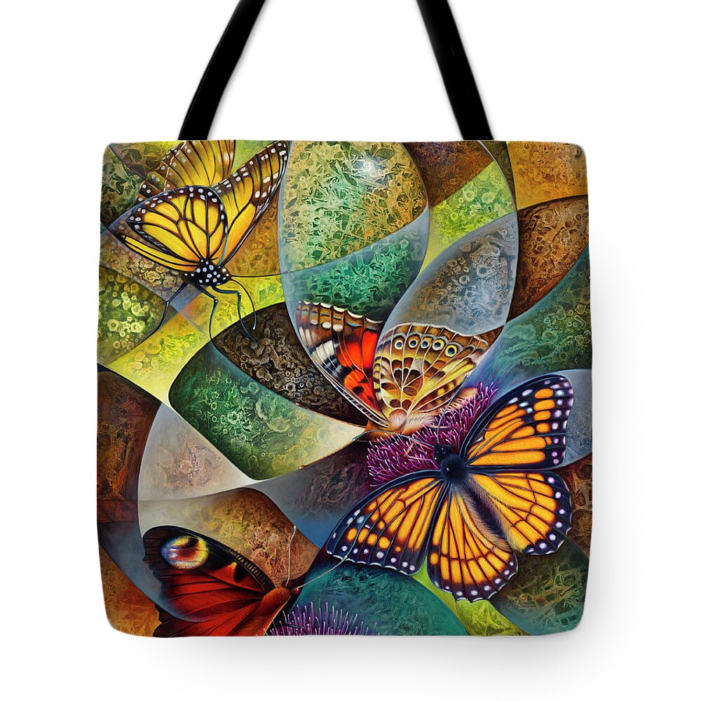 Butterflies Tote Bag featuring the painting Dynamic Papalotl Series 2 - Diptych by Ricardo Chavez-Mendez