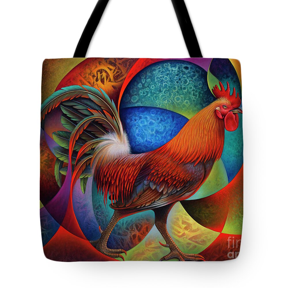 Rooster Tote Bag featuring the painting Dynamic Rooster - 3D by Ricardo Chavez-Mendez