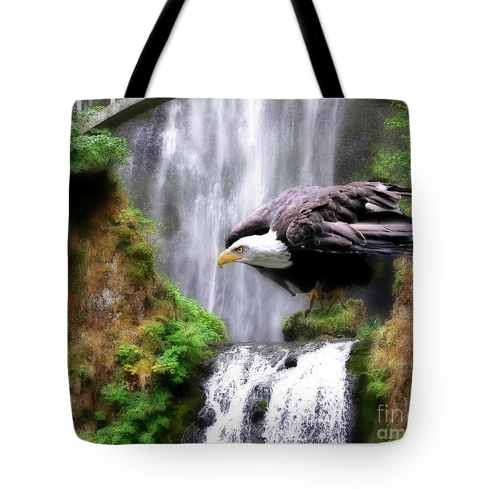 Eagle Tote Bag featuring the painting Eagle by the Waterfall by Constance Woods