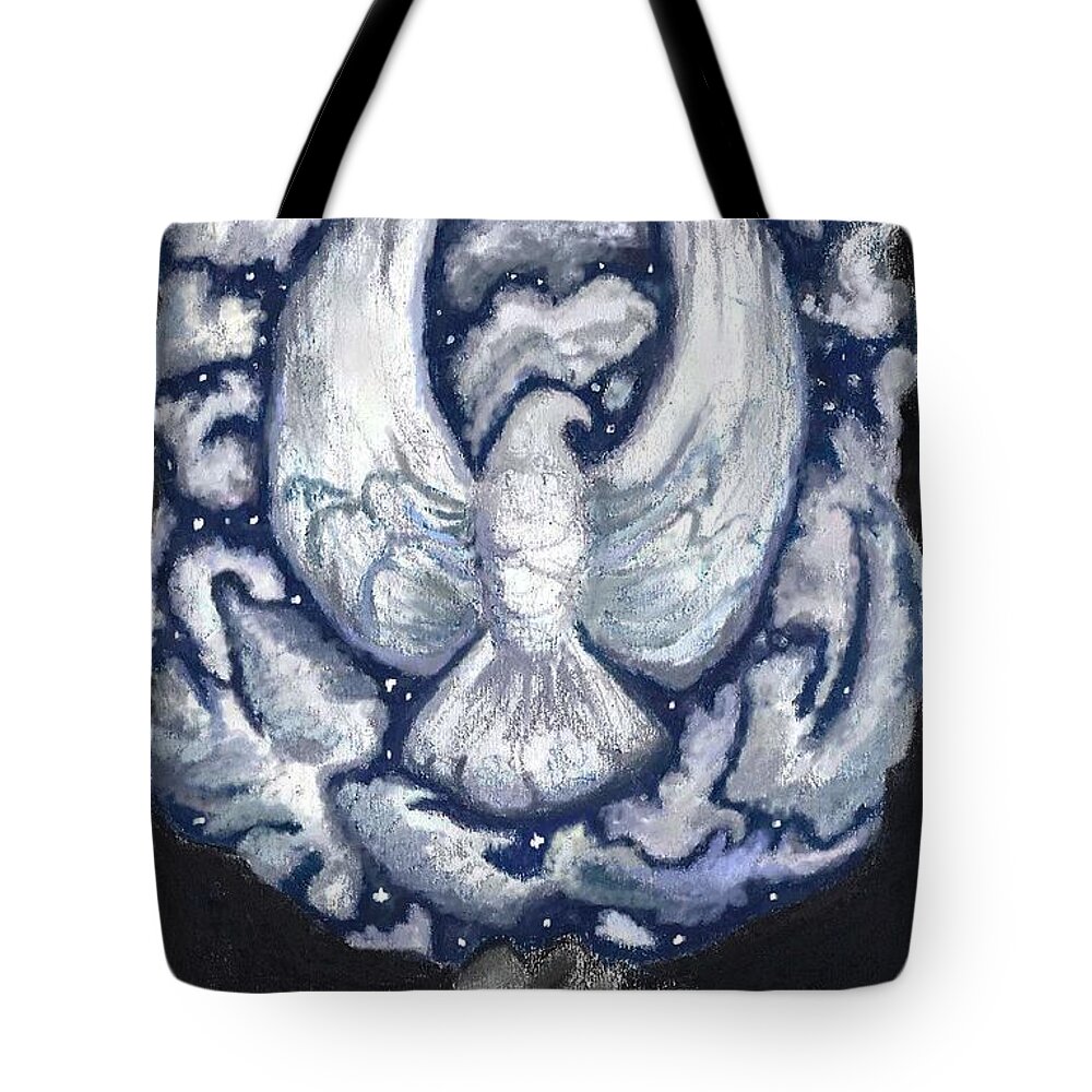 Sky Tote Bag featuring the drawing Eagle of Clouds -- Actual Sky I Saw by Dawn Senior-Trask