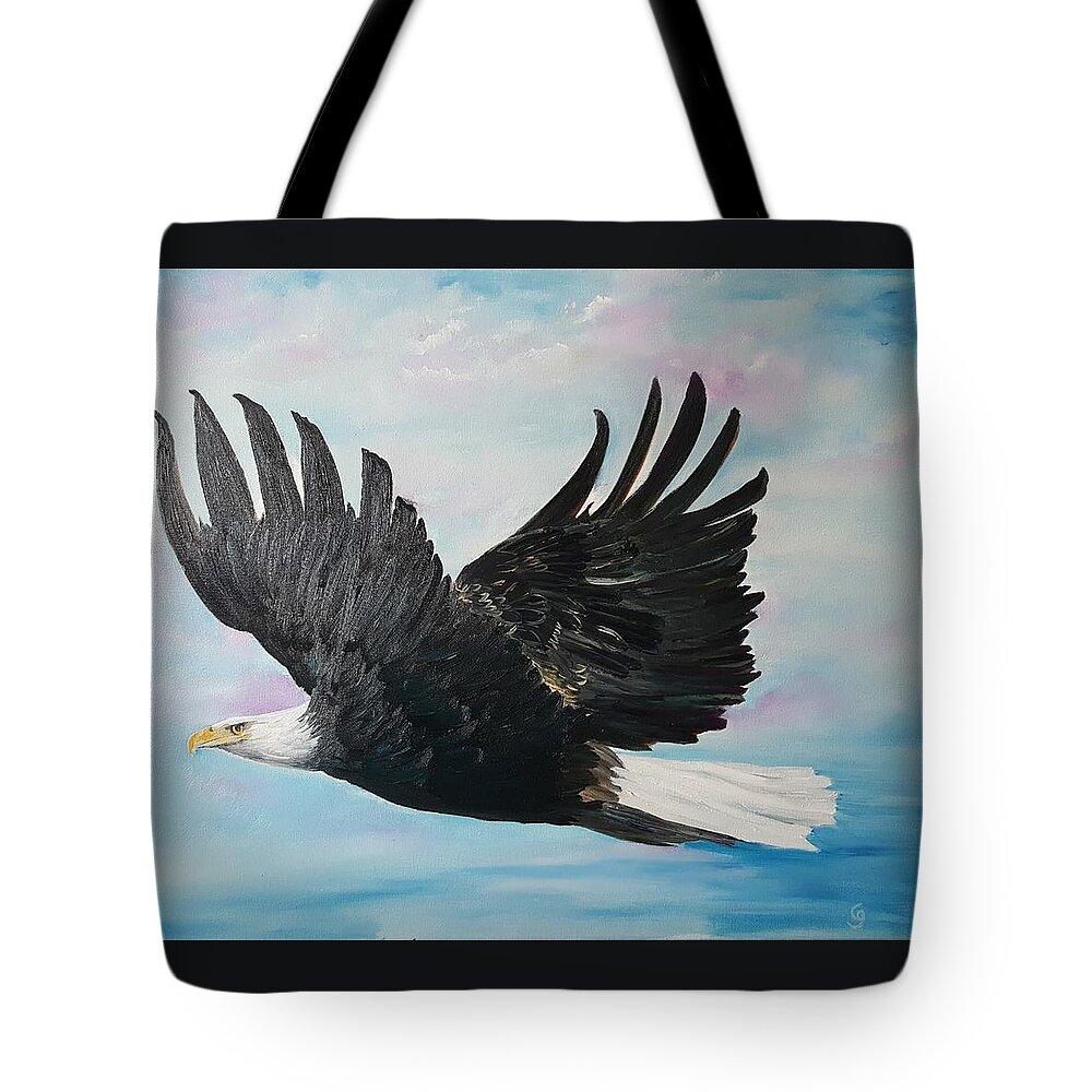 Eagle Tote Bag featuring the painting Eagle on a Mission   11 by Cheryl Nancy Ann Gordon