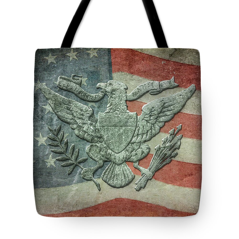 Eagle On American Flag Tote Bag featuring the digital art Eagle on American Flag by Randy Steele