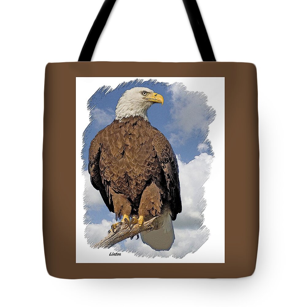 American Bald Eagle Tote Bag featuring the digital art Eagle Perch by Larry Linton