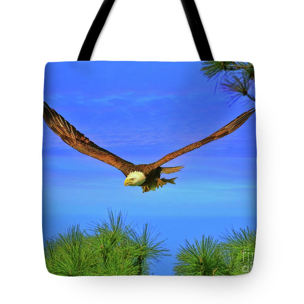 Eagle Tote Bag featuring the photograph Eagle Series Through The Trees by Deborah Benoit