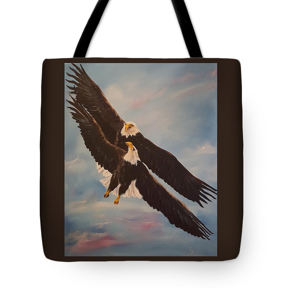 Eagles Tote Bag featuring the painting Eagles Dance   12 by Cheryl Nancy Ann Gordon