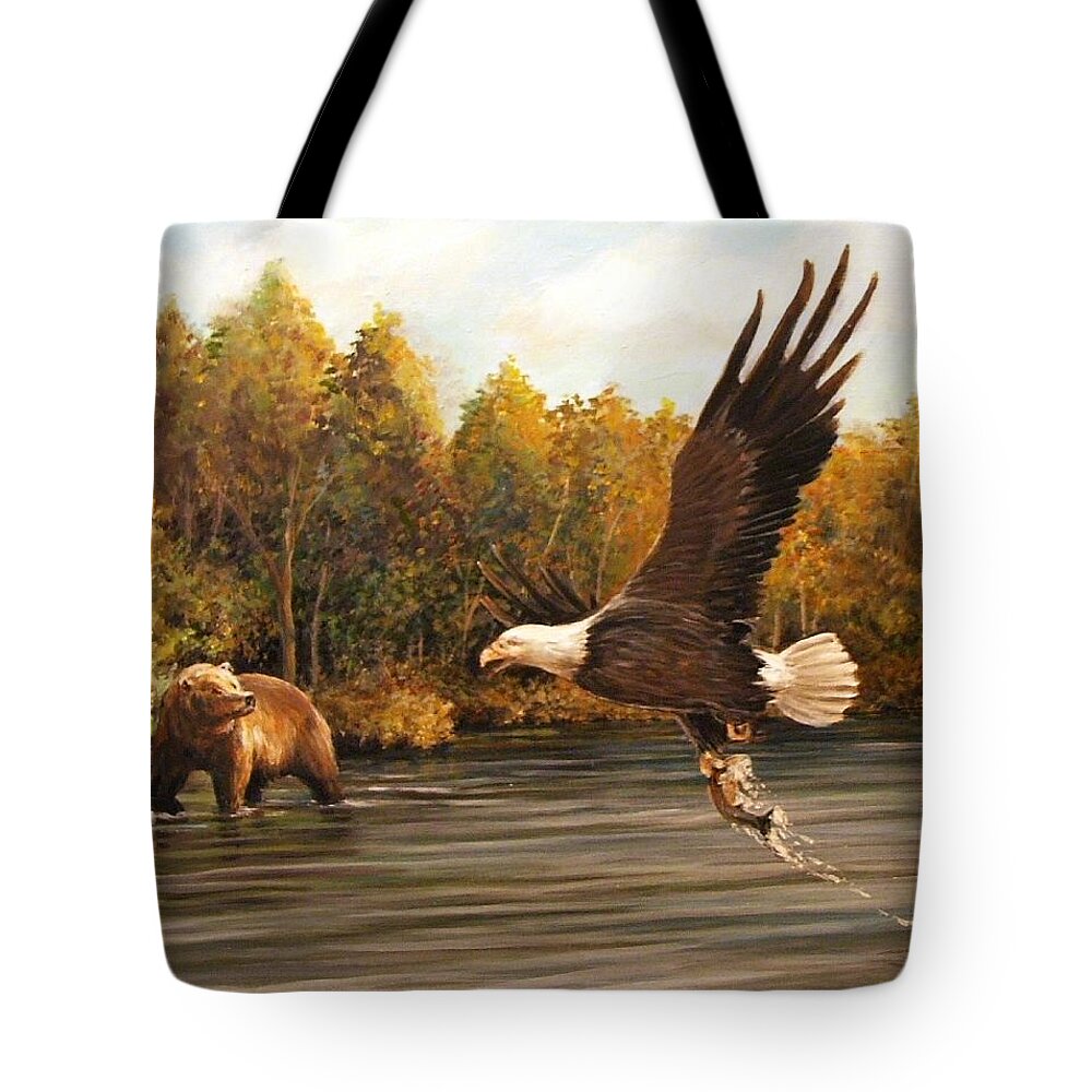 Eagle's Prey Tote Bag featuring the painting Eagle's Prey by Perry's Fine Art