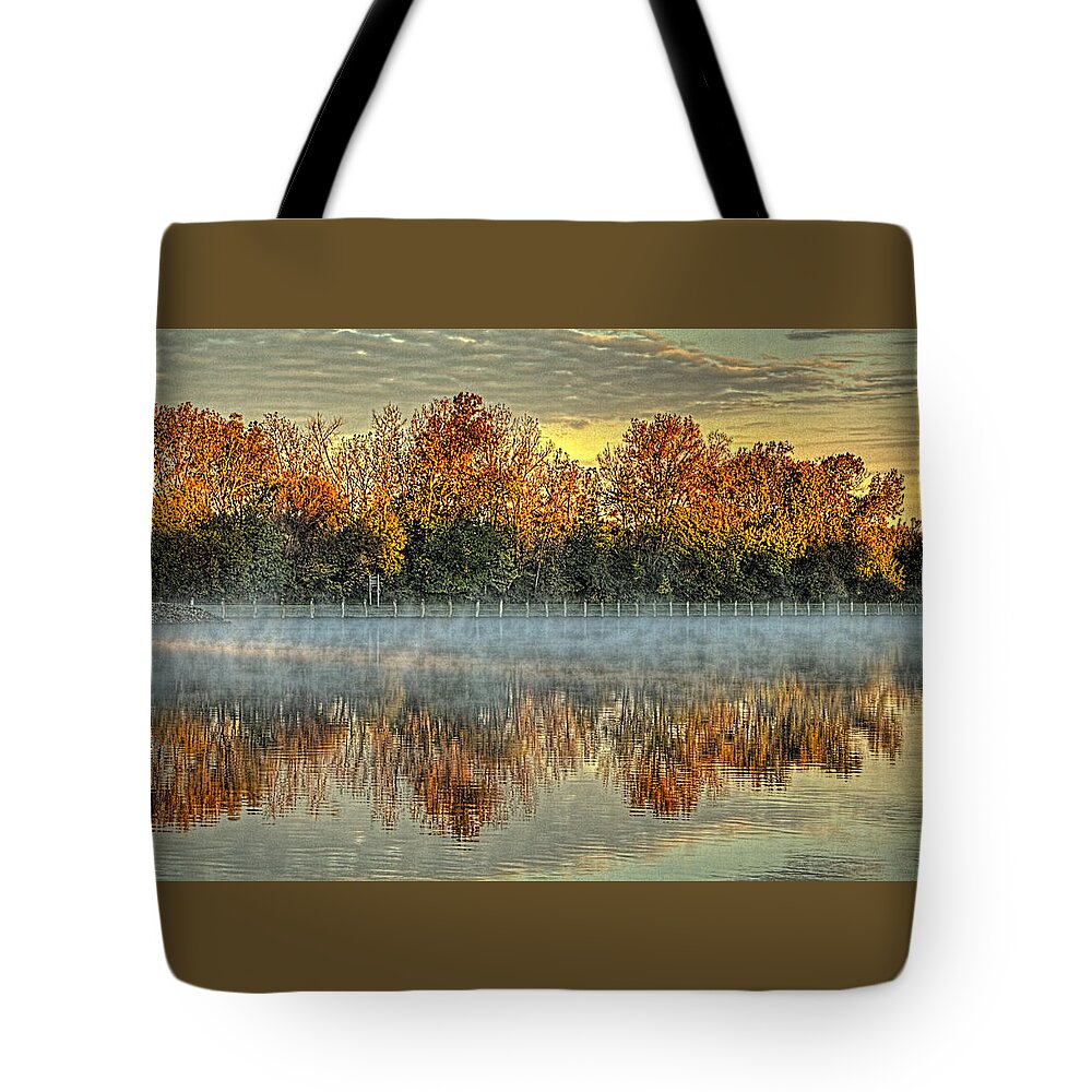 Sunrise Tote Bag featuring the photograph Early Fall Morning on the Fox River by Roger Passman