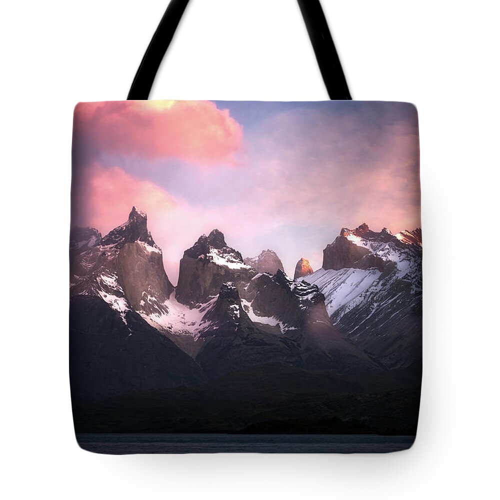 Paine Massif Tote Bag featuring the photograph Early Light by Nicki Frates