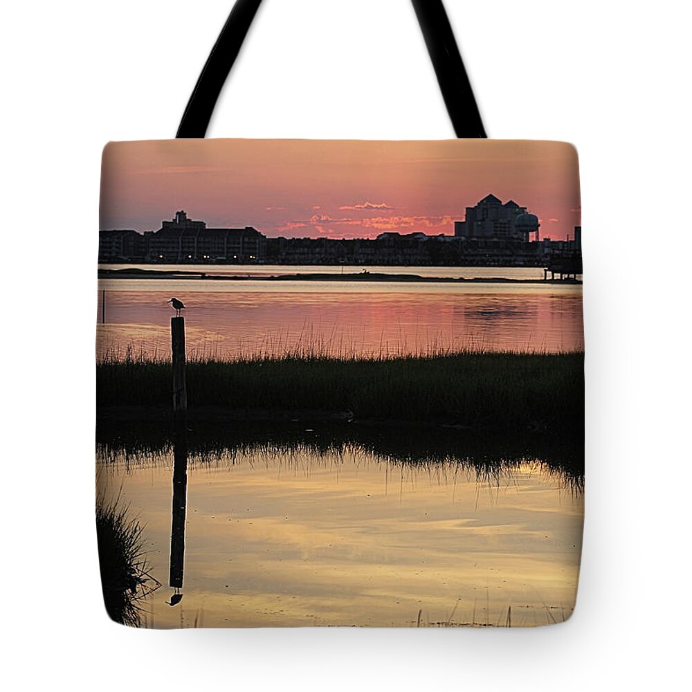 Dawn Tote Bag featuring the photograph Early Light Of Day On The Bay by Robert Banach