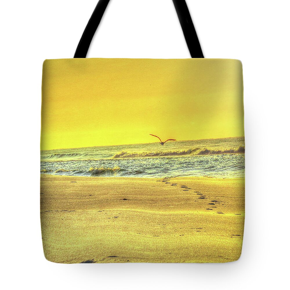 Beach Tote Bag featuring the digital art Early morning beach walk by Kathleen Illes