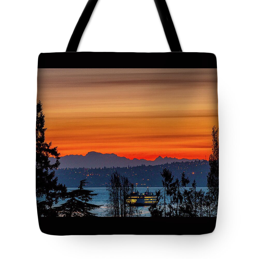 West Seattle Tote Bag featuring the photograph Orange Stripes in an April Sky by E Faithe Lester