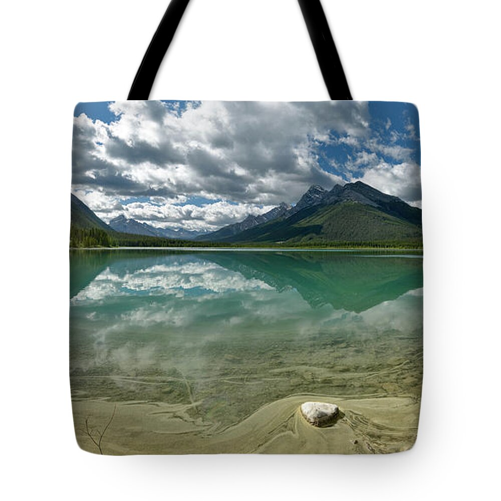 Landscape Tote Bag featuring the photograph Early summer day on Goat Pond by Sebastien Coursol