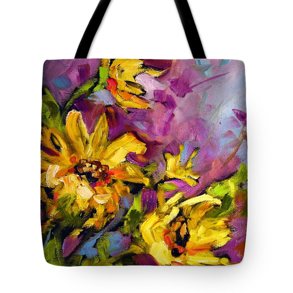 Yellow Sunflower Painting Tote Bag featuring the painting Early Sunflowers by Laurie Pace
