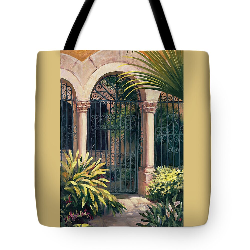 Wrought Iron Gate Tote Bags