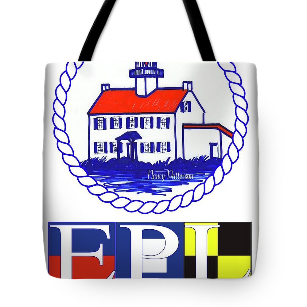 East Point Lighthouse Tote Bag featuring the digital art East Point Lighthouse Poster - 2 by Nancy Patterson