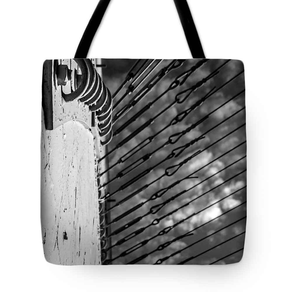 Abstract Tote Bag featuring the photograph East River Amphitheater Detail 2 - BW by James Aiken