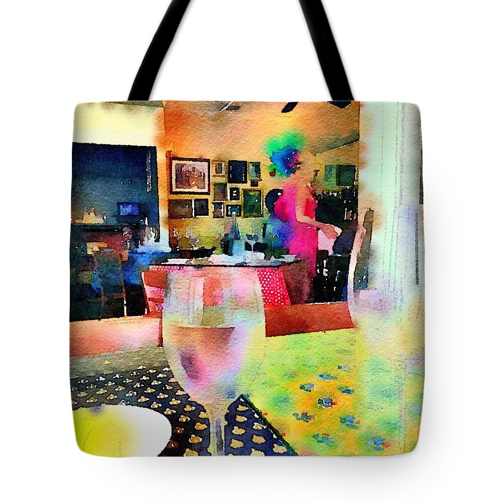 Easter Tote Bag featuring the digital art Easter Bonnet at the Cafe by Deborah Greenhut