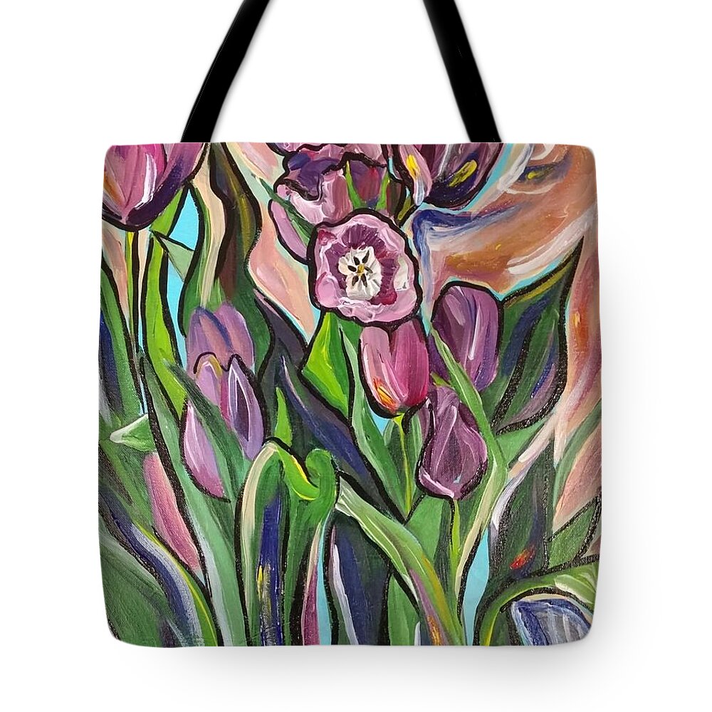 Flowers Tote Bag featuring the painting Tulip Abstraction by Catherine Gruetzke-Blais