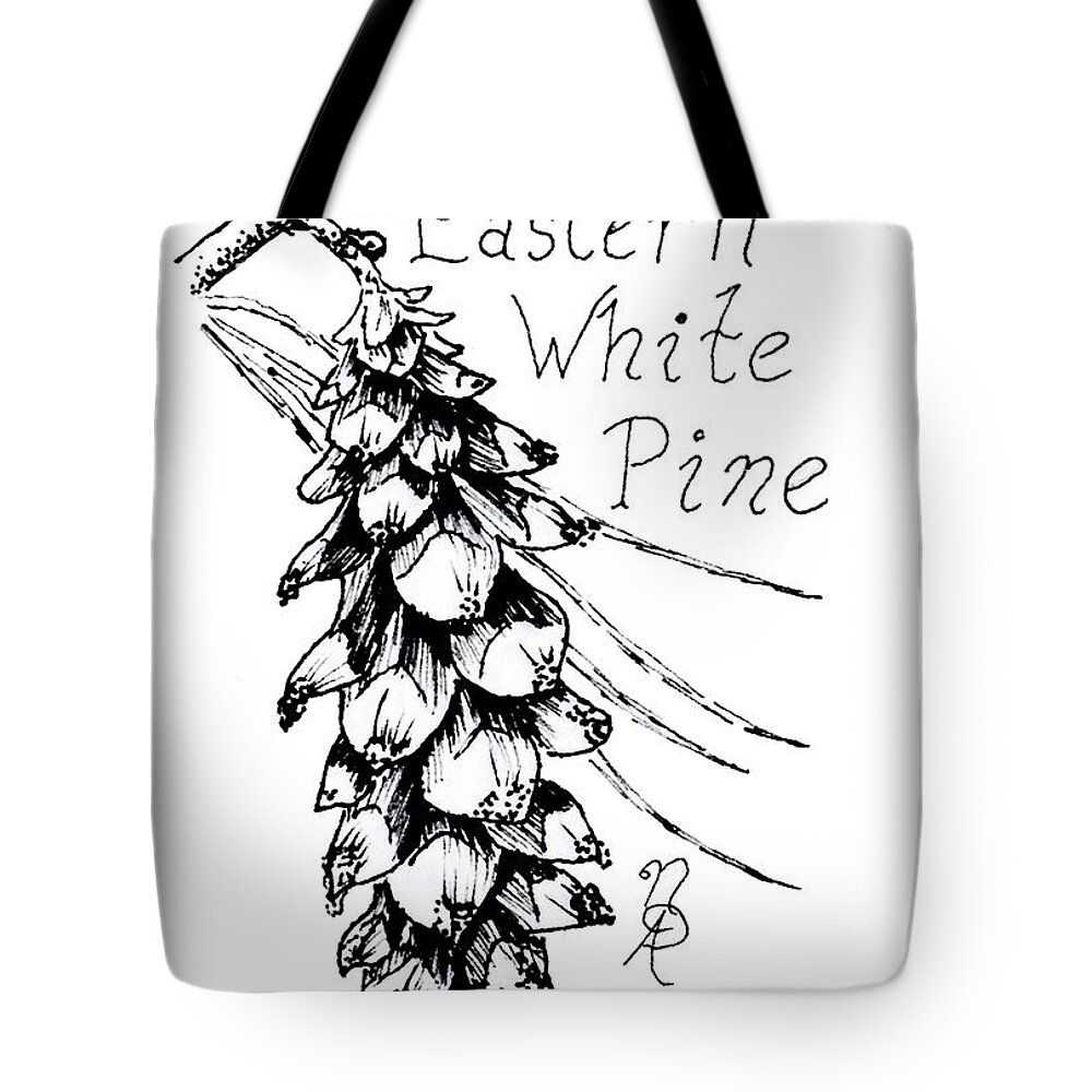 Pine Tote Bag featuring the drawing Eastern White Pine cone on a branch by Nicole Angell