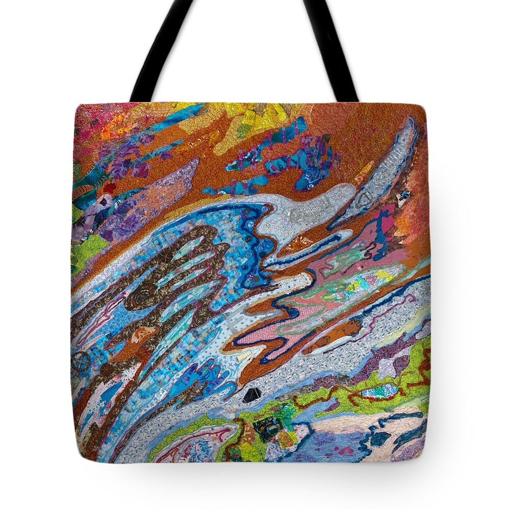 Colored Geologic Relief Tote Bag featuring the mixed media Eastward Ho by Martha Ressler