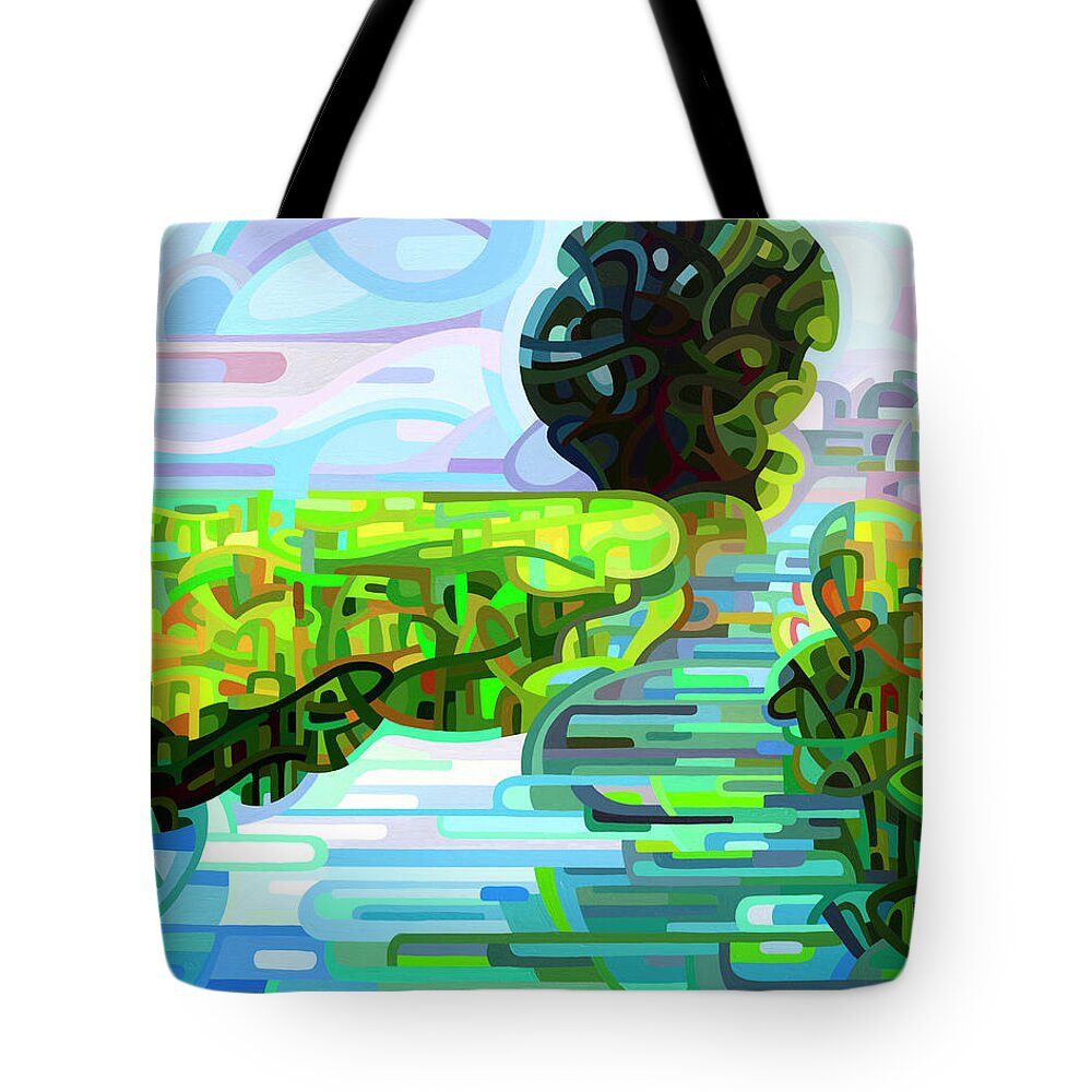 Dawn Tote Bag featuring the painting Ebb and Flow - coppped by Mandy Budan
