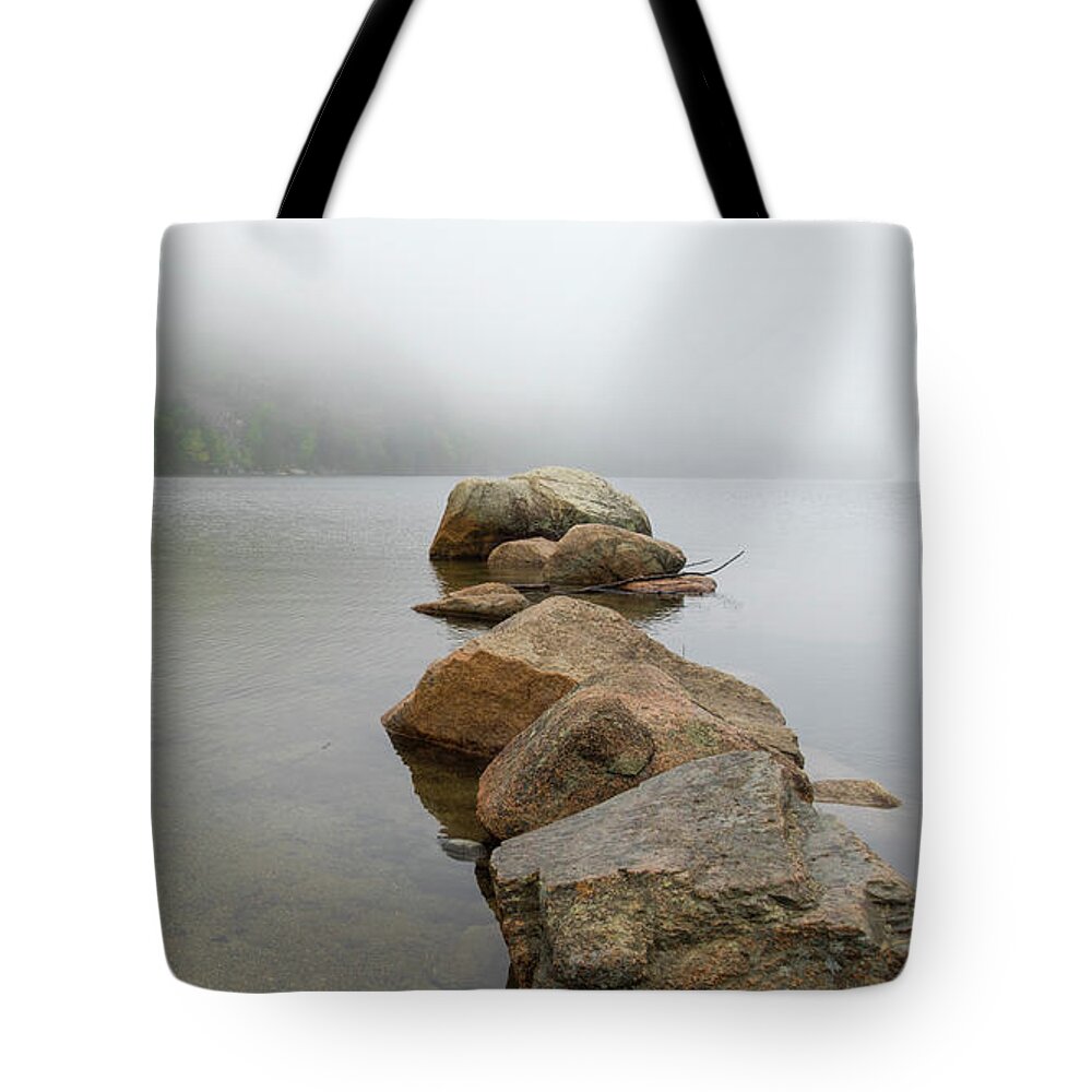 Rocks Tote Bag featuring the photograph Into the Mist by Holly Ross