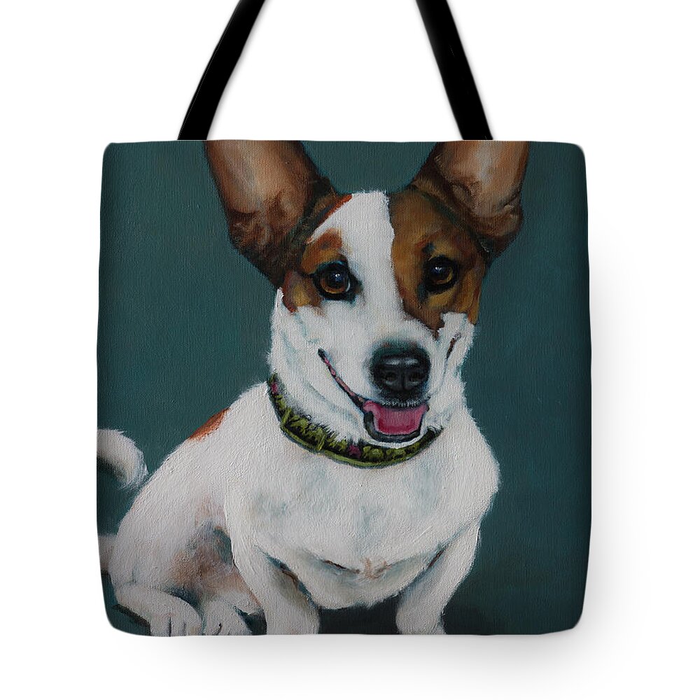 Pet Portrait Painting Tote Bag featuring the painting Eddie the Jack Russell Terrier by Julie Dalton Gourgues