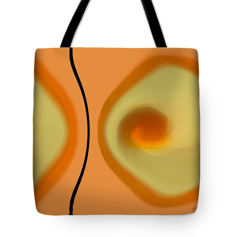 Orange Abstract Tote Bag featuring the digital art Egg On Broken Plate by Ben and Raisa Gertsberg