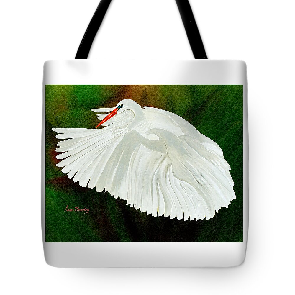 Egret Tote Bag featuring the painting Egret in Flight by Anne Beverley-Stamps