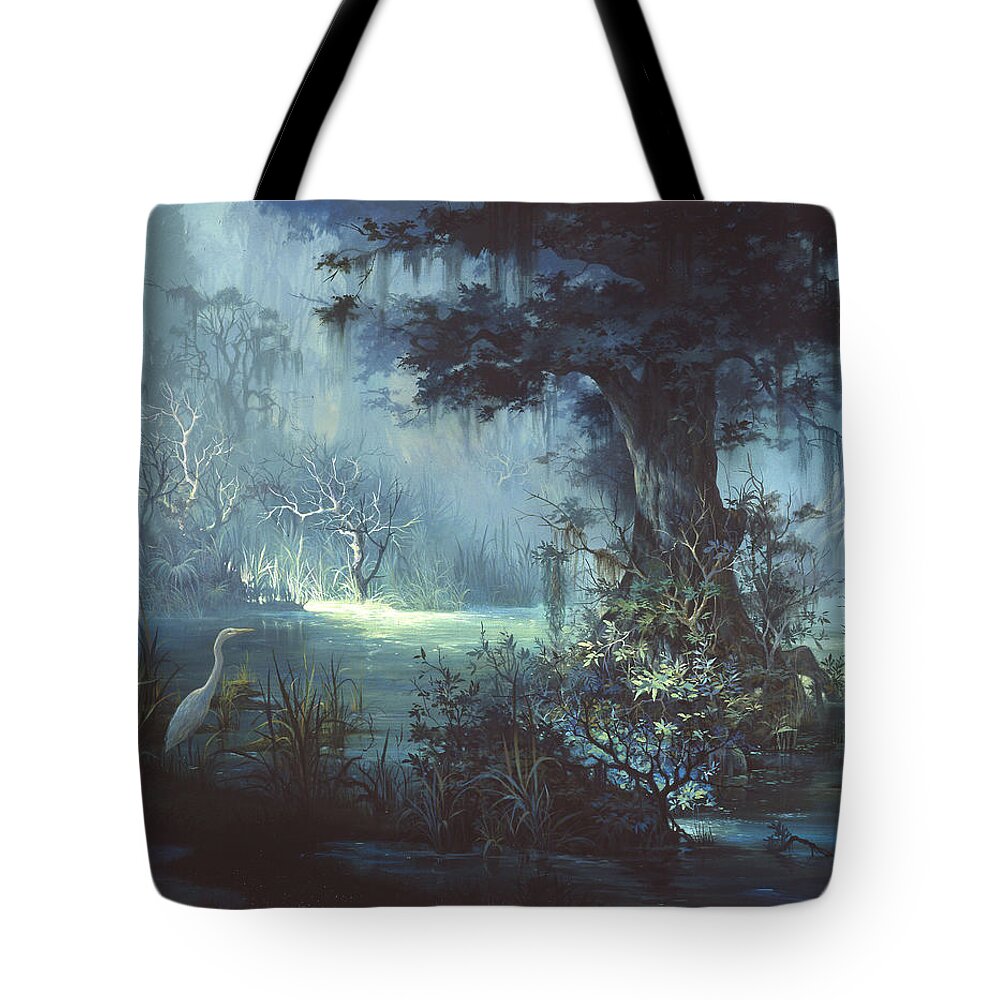 Egret Tote Bag featuring the painting Egret in the Shadows by Michael Humphries