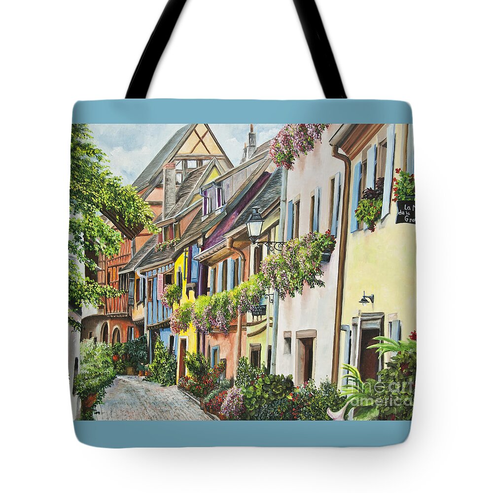 Eguisheim Tote Bag featuring the painting Eguisheim In Bloom by Charlotte Blanchard