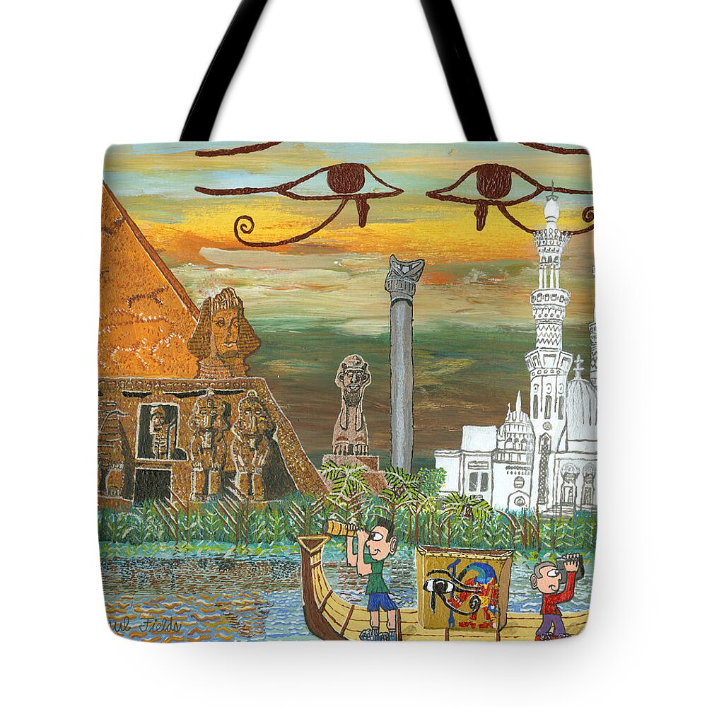 Pyramids Tote Bag featuring the painting Egypt  jan by Paul Fields