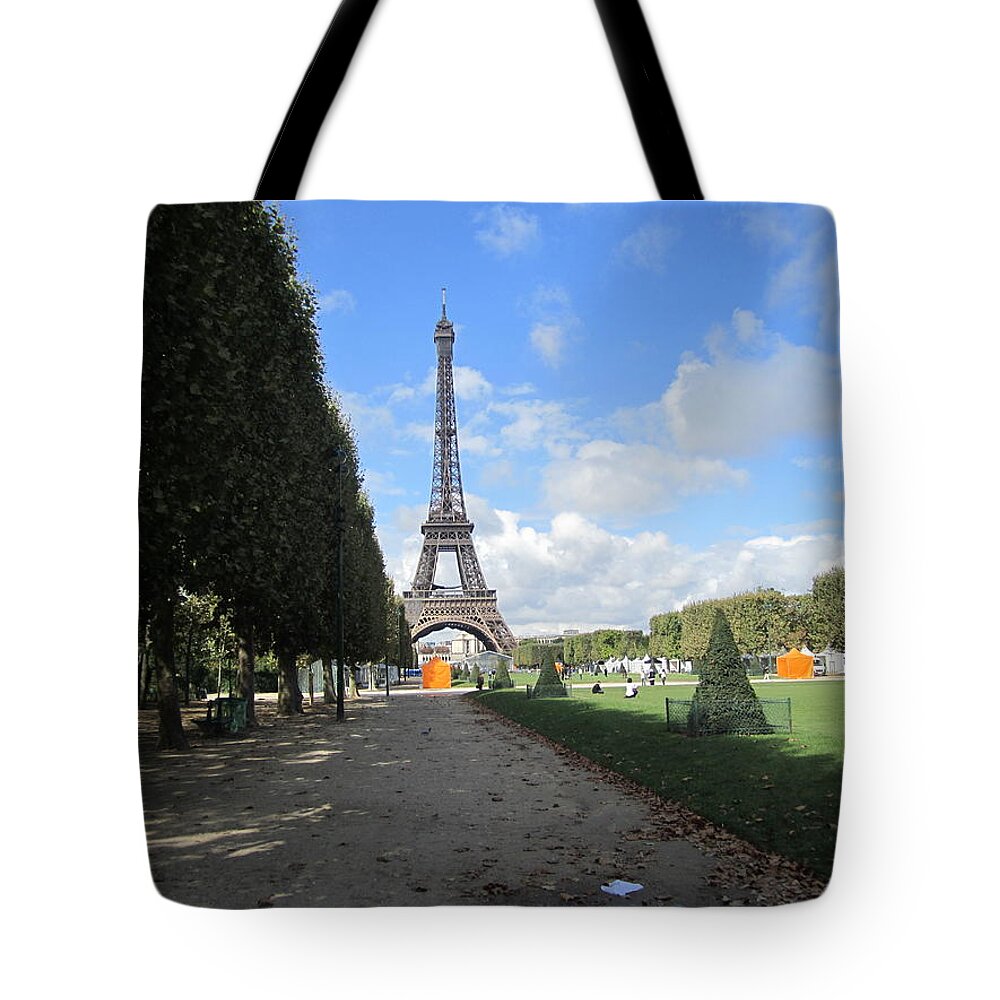 Eiffel Tower Tote Bag featuring the photograph Eiffel Tower Autumn Leaves Paris France by John Shiron