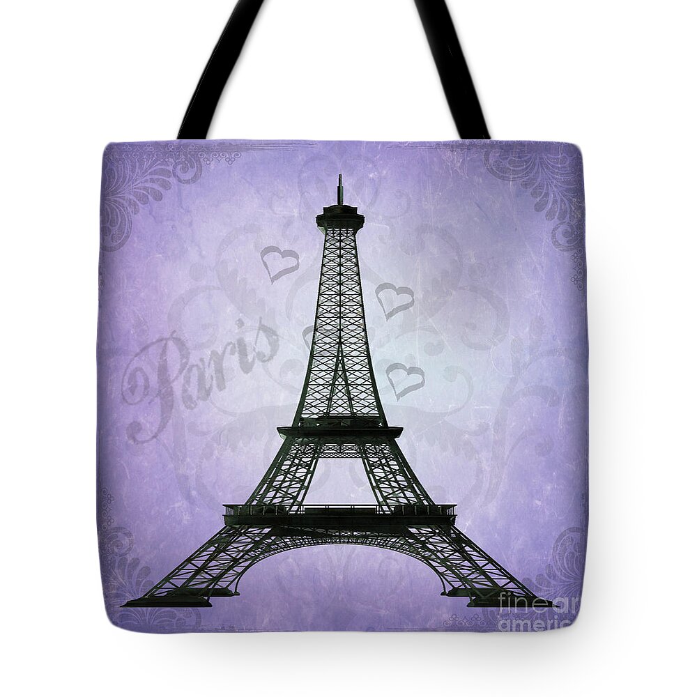 Eiffel Tower Tote Bag featuring the photograph Eiffel Tower collage purple by Jim And Emily Bush