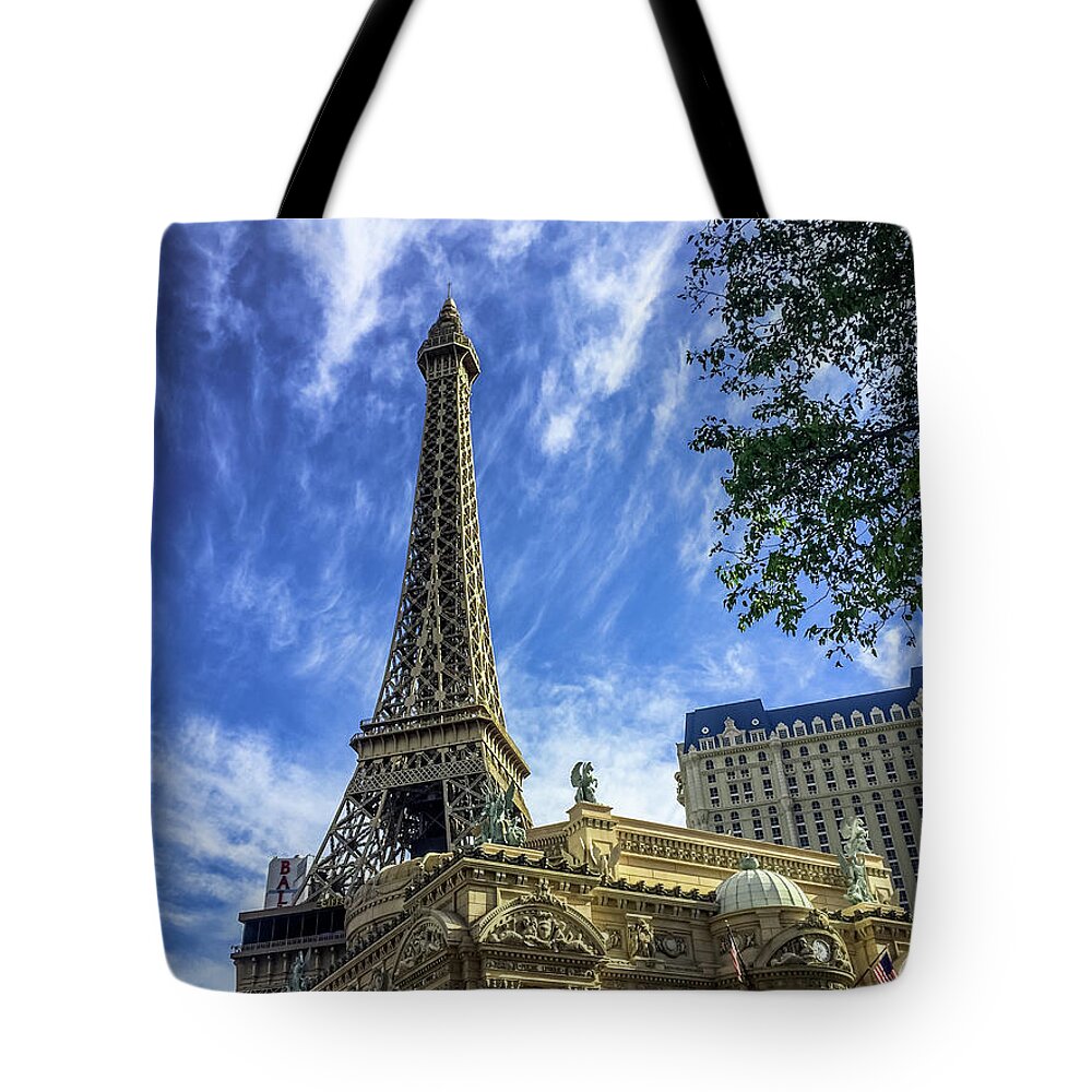 Eiffel Tower Replica At Paris Hotel - Las Vegas Tote Bag featuring the photograph Eiffel Tower Replica at Paris Hotel - Las Vegas, Nevada by Debra Martz