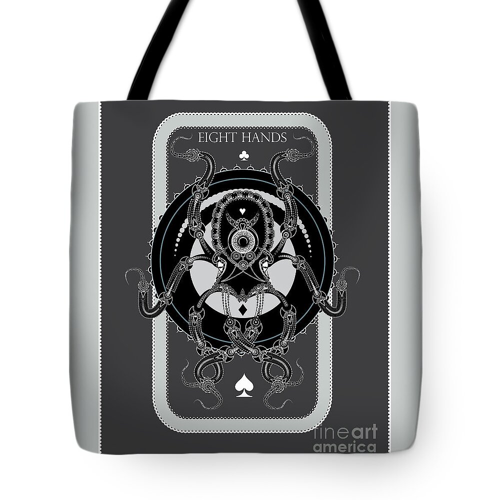 Graphic Tote Bag featuring the digital art Eight Hands by Mike Massengale