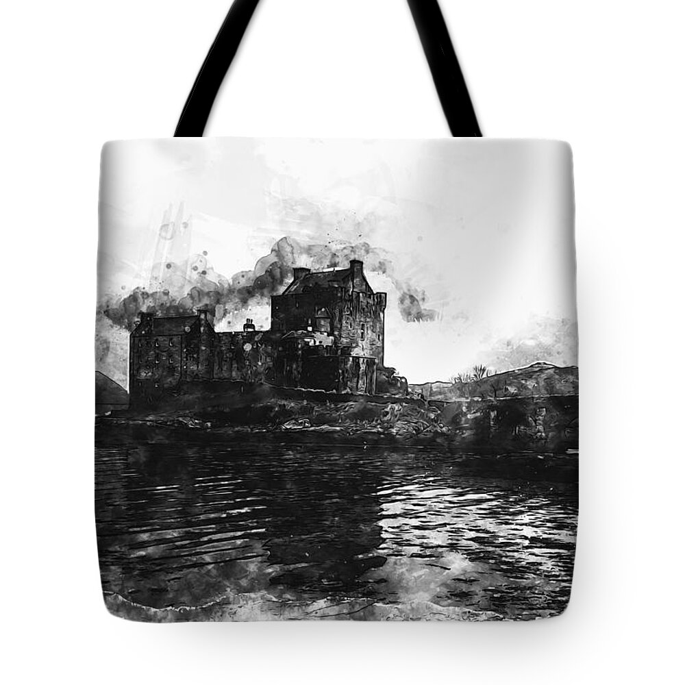 Eilean Donan Tote Bag featuring the painting Eilean Donan Castle - 01 by AM FineArtPrints