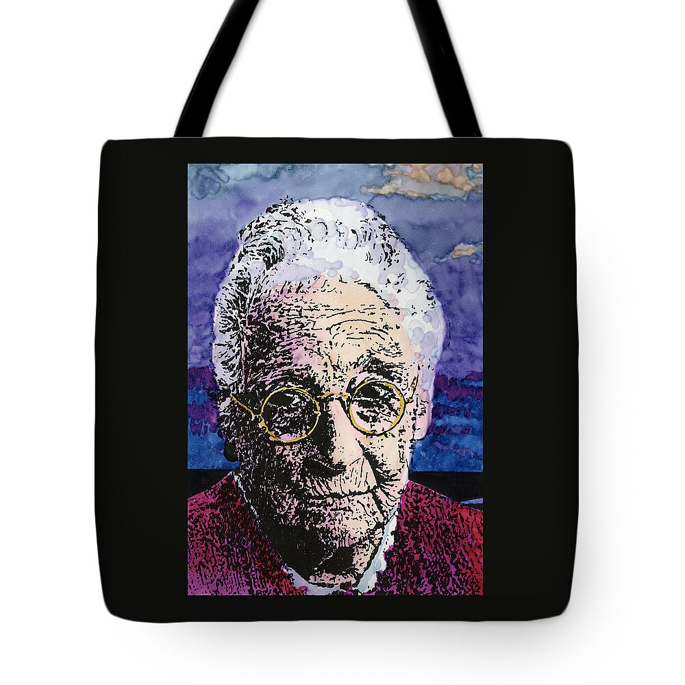 Elderly Tote Bag featuring the drawing Elderly Woman by David Kleinsasser